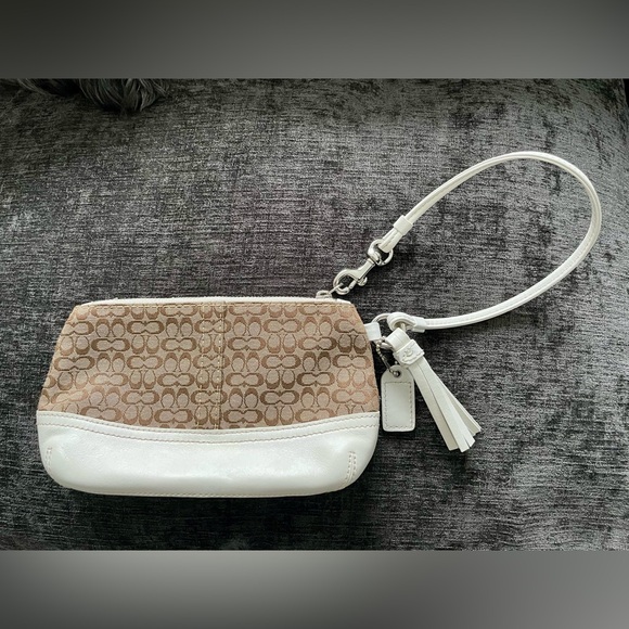 Coach Zippered Wristlet w/White Leather Accents - Picture 2 of 3
